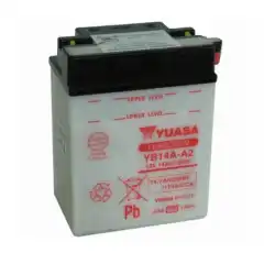 Yumicron bly/syre batteri. Amp: 14. M&aring;l: 136 x 91 x 178 mm.